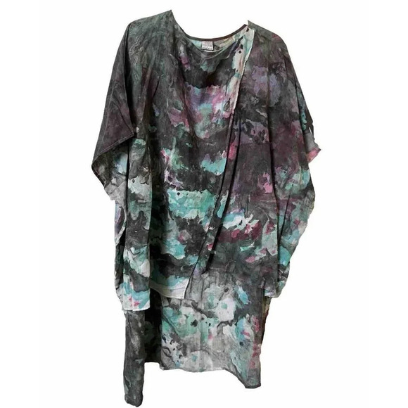 Rosa Palma Handpainted Art to Wear Lagenlook Top Cover  Up Poncho Boho - Picture 2 of 5